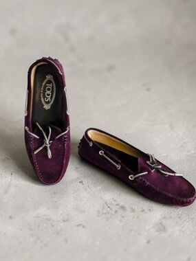 TOD’S Eggplant Wine Suede Driving Mocs Size 37.5